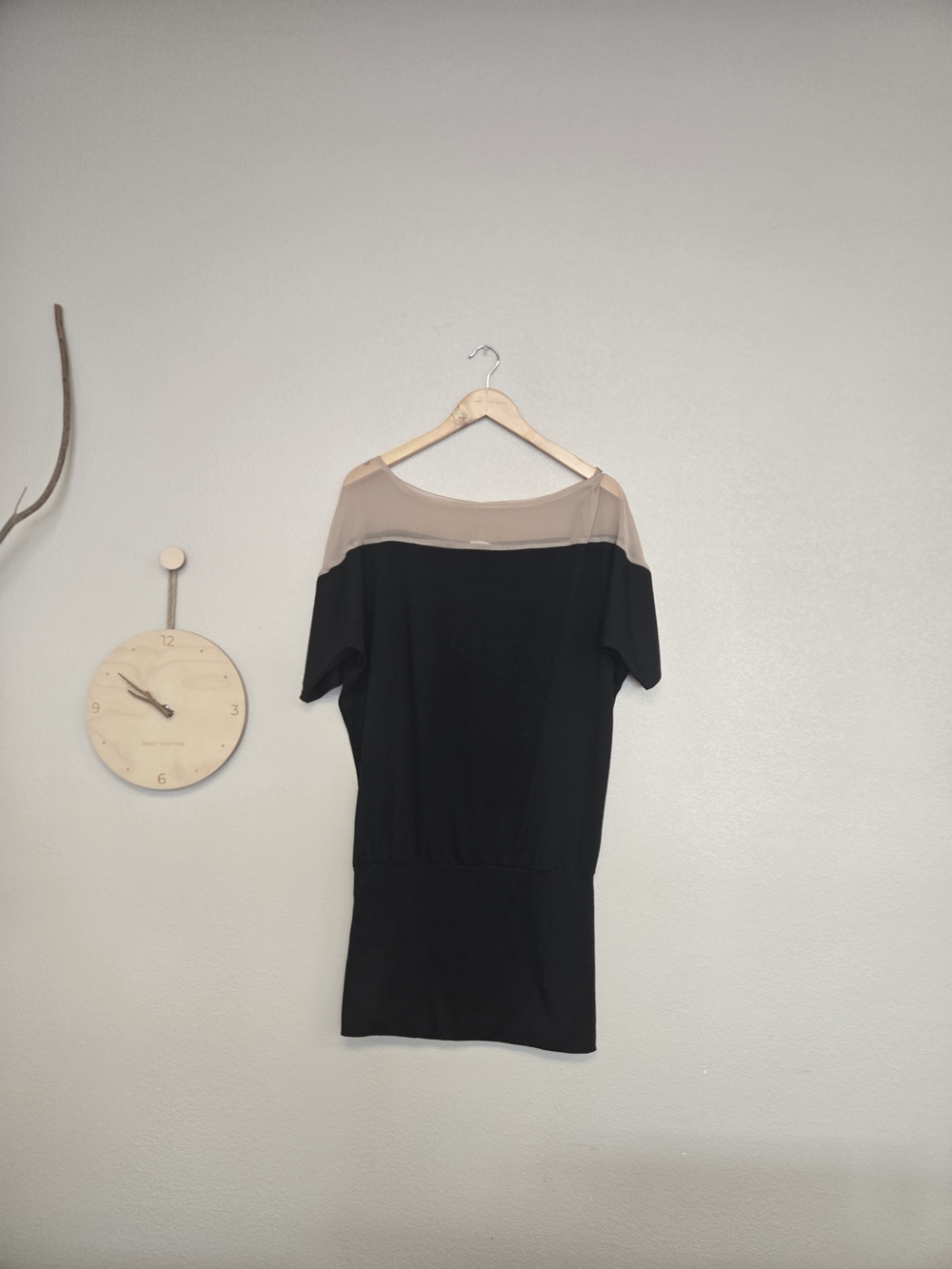 Y2K Black & Nude Sheer Mesh Mini Dress Tunic Top Size XL